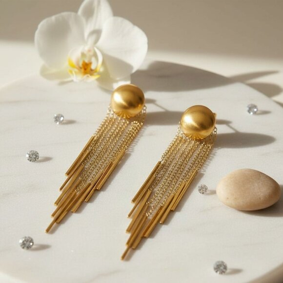 🆕 Minimalist Gold Fringe Drop Earrings 18K Gold Plated Stainless Steel - Picture 4 of 9